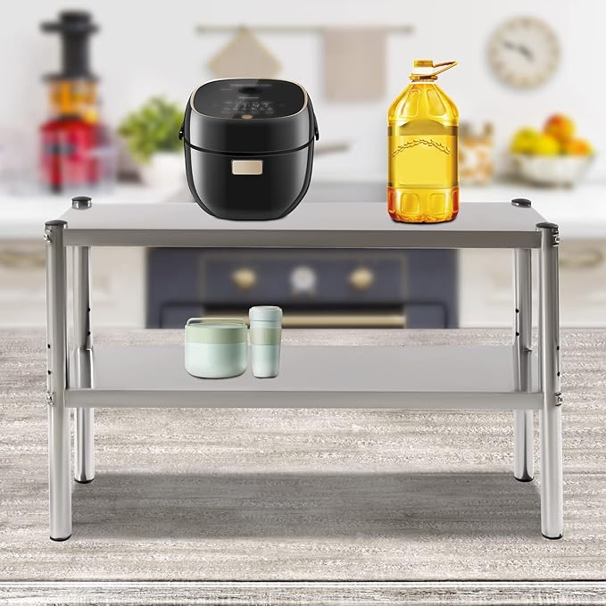 Stainless Steel Prep &amp Work Table Double Tier Stainless Steel Overshelf 36 in. Length x 12 in. Width Double Deck Overshelf Height Adjustable Overshelf for Prep &amp Work Table in Kitchen Rest