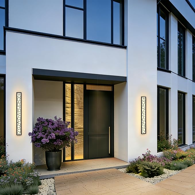 Outdoor Wall Lights 23.6inch Modern Outdoor Wall Sconce LED Long Wall Sconces Black Front Porch Light Waterproof Led Wall Light IP67 3000K Exterior Lighting fixtures