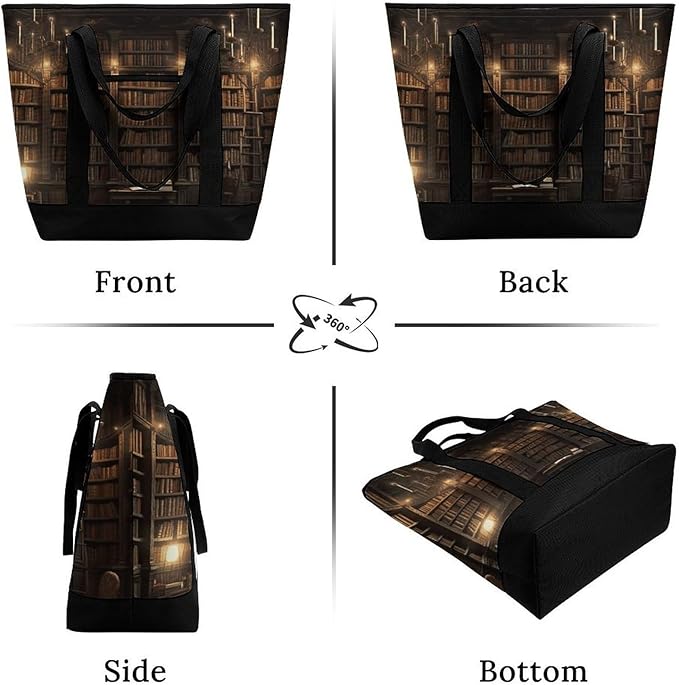 Insulated Shopping BagLarge Reusable Cooler Bags Book Room Mysterious Library Printed Foldable Shopping BagTravel Waterproof Shoulder Bag