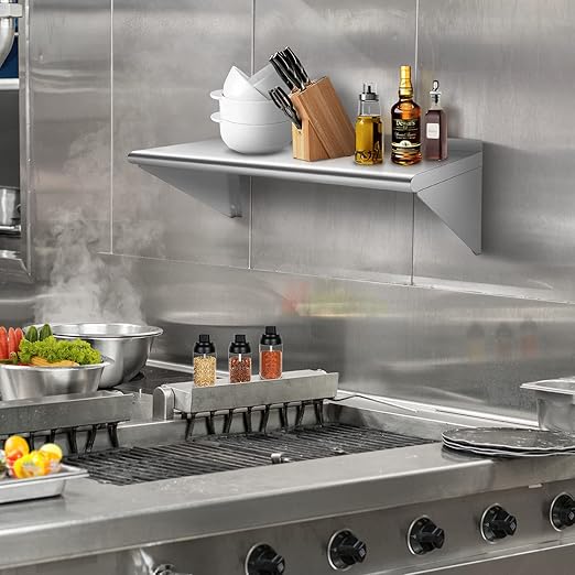 Commercial Stainless Steel Shelf 12 x 48” Wall Mounted Food Service Storage Rack Shelves Heavy Duty 300 lb Metal Shelf for Kitchen Restaurant Food Truck Garage Laundry Room