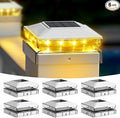 Solar Post Cap Lights 6 Pack Upgraded Outdoor Deck Fence Post Solar Lights for 4x4 5x5 Wood/Vinyl Posts IP65 Waterproof 10-12 Hours Warm White Glow for Garden/Patio/Porch - White