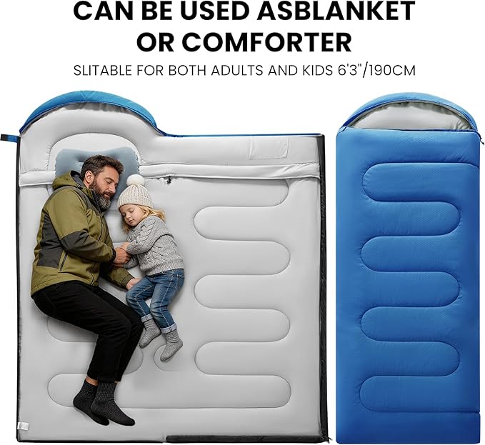 Sleeping Bags for Adults &amp Kids Lightweight Waterproof 3-4 Season Warm with Inflatable Pillow–Compact Portable Sleeping Bag for Cold Weather Camping Hiking Travel Indoor/Outdoor Use