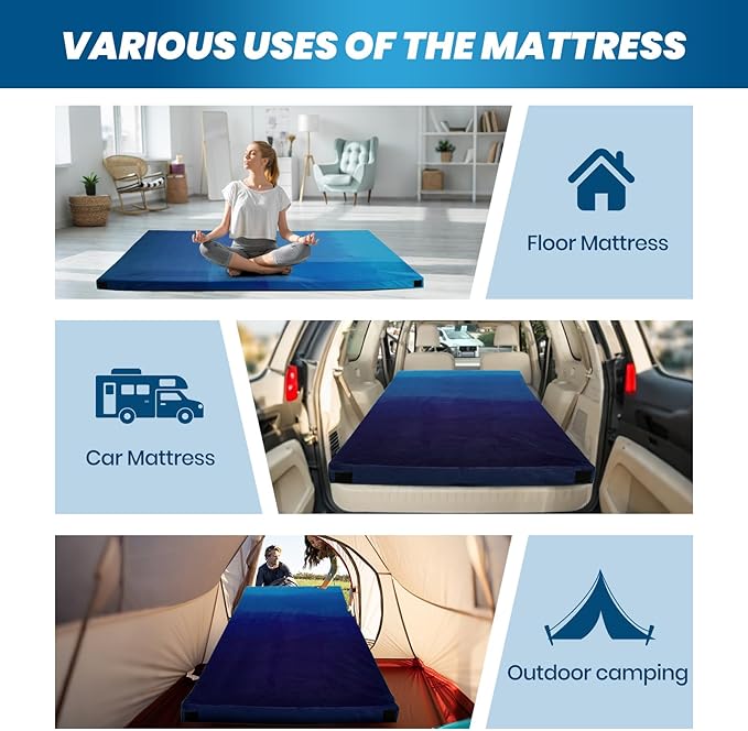 Memory Foam Camping Pad Camping Sleeping Pad Camping Mattress Pad with Pillow &amp Travel Bag Portable Floor Mat Roll Up for Guest Adults Side Sleepers Indoor Outdoor Travel