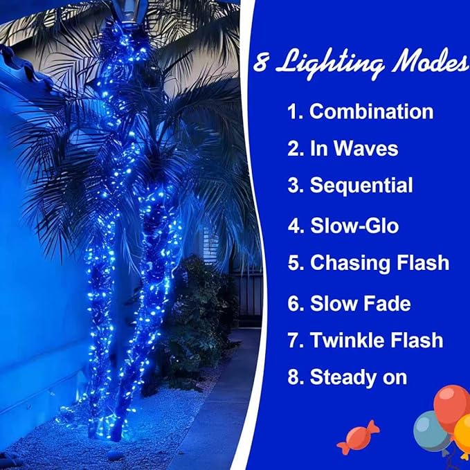 QITONG 165ft 500LED Blue Christmas Lights String Lights Outdoor Waterproof Plug in Green Wire Twinkle Tree Lights with 8 Modes