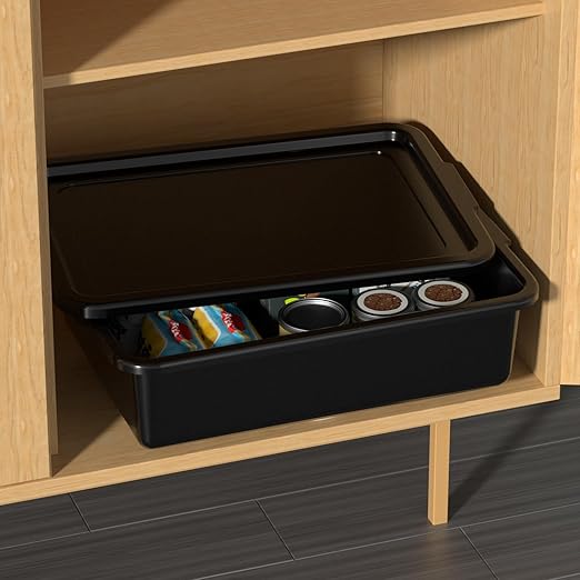 13 L Commercial Bus Tubs with Lids Plastic Bus Tub Tote Box Black 3 Packs