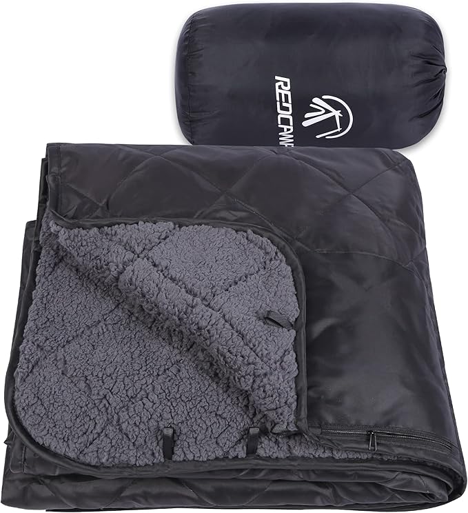 REDCAMP Large Camping Blanket with Sherpa Lining Cold Weather Warm Outdoor Blanket Windproof for Camping Stadium Hiking Machine Washable （59x 79）