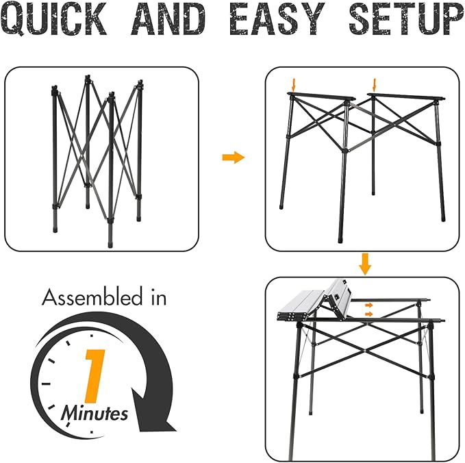 Portal Lightweight Aluminum Folding Square Table Roll Up Top 4 People Compact Table with Carry Bag for Camping Picnic Backyards BBQ Silver