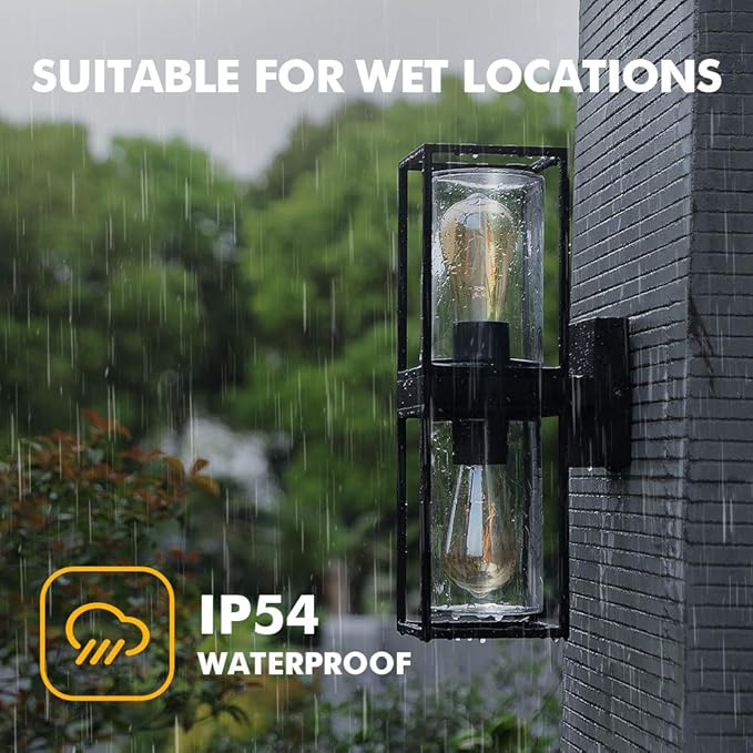 LUTEC Flair 5288804012 UP and Down Outdoor Wall Sconce Modern Black Porch Light Fixtures Exterior Light Fixtures Wall Mount Light with Clear Glass Waterproof Wall Lantern for for Garage Doorway