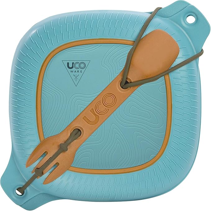 UCO 4-Piece Camping Mess Kit with Bowl Plate and 3-in-1 Spork Utensil Set Classic Blue