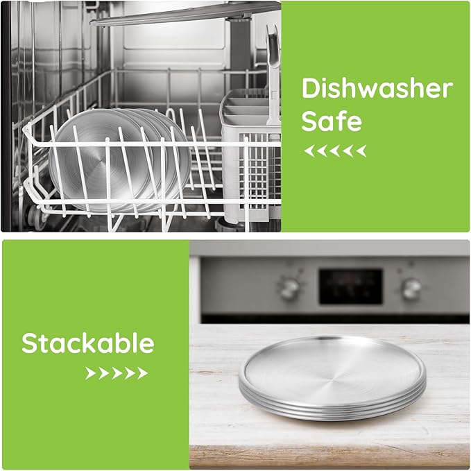 Stainless Steel Plates 16 Pack 5.5 inch 304(18/8) Metal Food Serving Plate Set Reusable Snack Eating Dishes Round Shatterproof Plate Silver Dinnerware for BBQ Dinner Oven Dishwasher Safe
