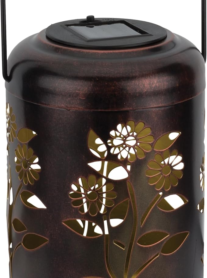 Regal Art &amp Gift Solar Flower Shadow Lantern Outdoor Waterproof Garden Décor Ideal Gift for Women Mom Grandma – Hanging Metal Solar Lights for Yard Patio Backyard Porch Gold