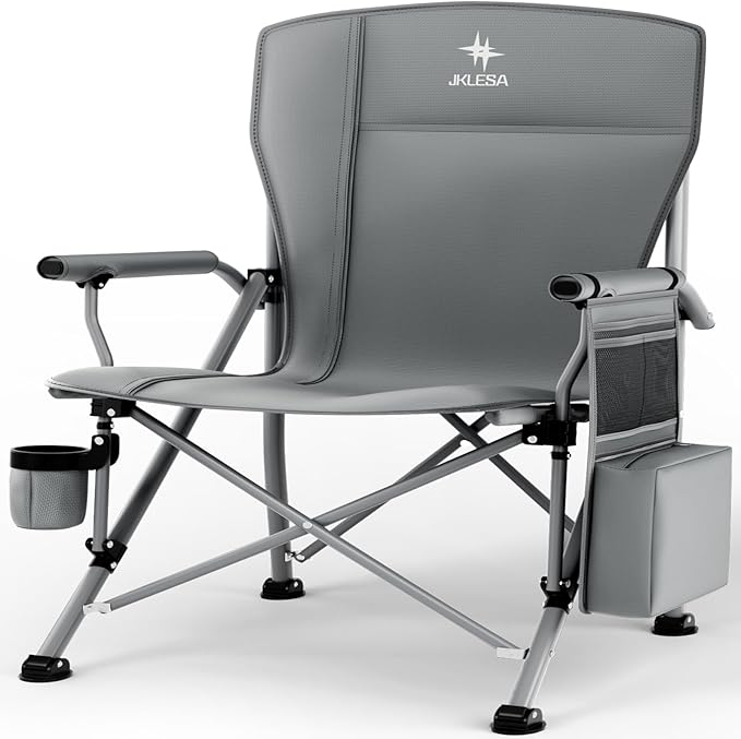 XL Premium Camping Chair - 400lb Capacity Oversized 23.7 Wide Seat Heavy Duty 600D Oxford Fabric Padded Camping Chair Portable for Outdoor Beach Tailgate Parties Solid Slate