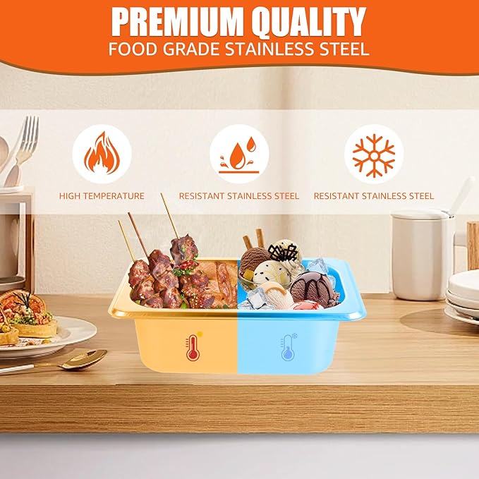 8 Set Stainless Steel Hotel Pans With Lids 1/9 Size x 4 Inch Deep Steam Table Pan Stackable Commercial Anti Jam Metal Steam Tray Catering Food Storage Steel Pan for Home Restaurant Buffet