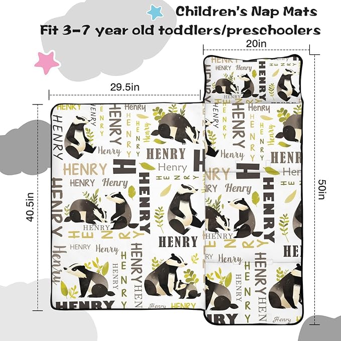 Personalized Toddler Nap Mat – Custom Name Sleeping Bag with Pillow &amp Blanket Roll-Up Nap Mats for Daycare