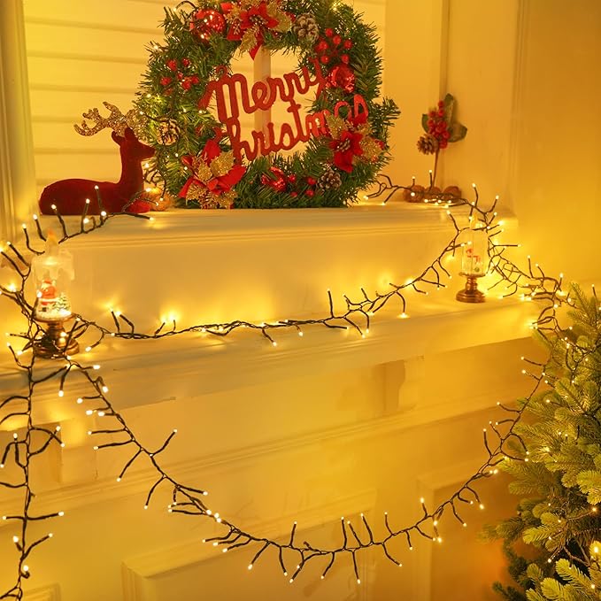 BHCLIGHT 75FT 1500 LED Cluster Christmas Lights Christmas Tree Lights Outdoor 8 Modes with Timer &amp Remote Firecrackers String Lights Waterproof for Garland Party Xmas Decorations Warm White