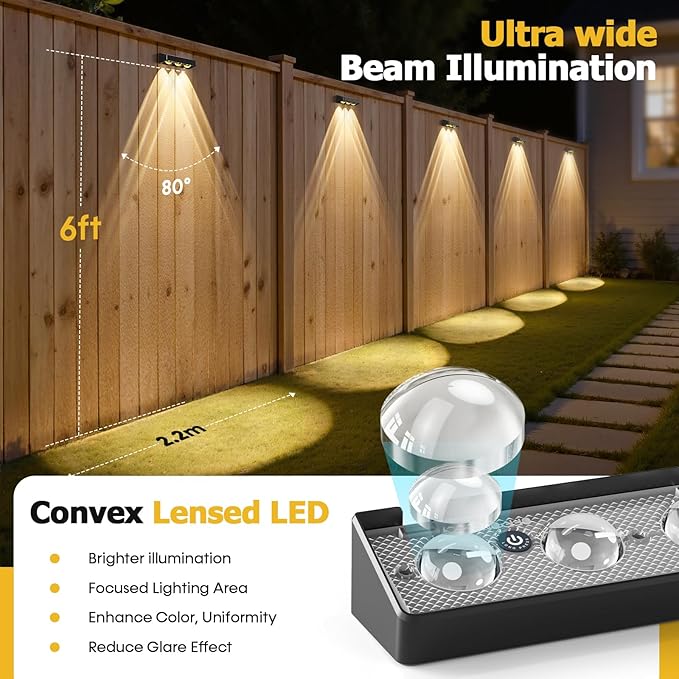 NIORSUN Solar Fence Lights8 Pack Solars Deck LightRGB ColorOutdoor Bulb Waterproof Led IP65Power Patio Lamp with Lenses for Outside/Backyard/Railing/Yard(Black)