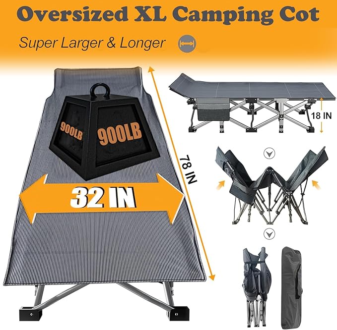 ABORON Heavy-Duty Folding Guest Bed for Adults 500lb Capacity Portable Extra Cot with 1249D Double Layer Ideal for Indoor Guest Stays &amp Temporary Home Use