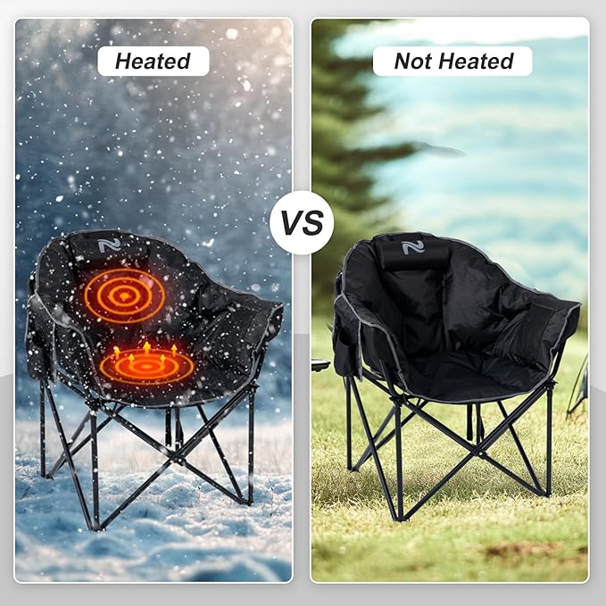 ABORON Portable Folding Heated Camping Chair Three Level Adjustable Oversized and Heavy Duty Support Up to 500 lbs Ideal for Outdoor Adventures