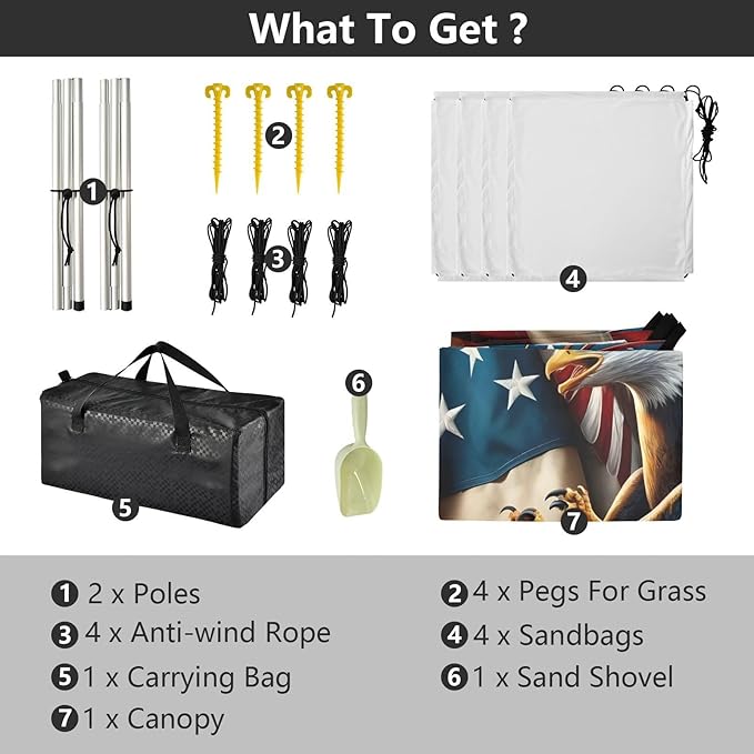 ALAZA American Flag W/Eagle Beach Tent Sun Shelter UPF50+ Protection Beach Shade Canopy w/ 4 Sandbags for Outdoor Camping Fishing Backyard Fun Picnic 10x9 ft