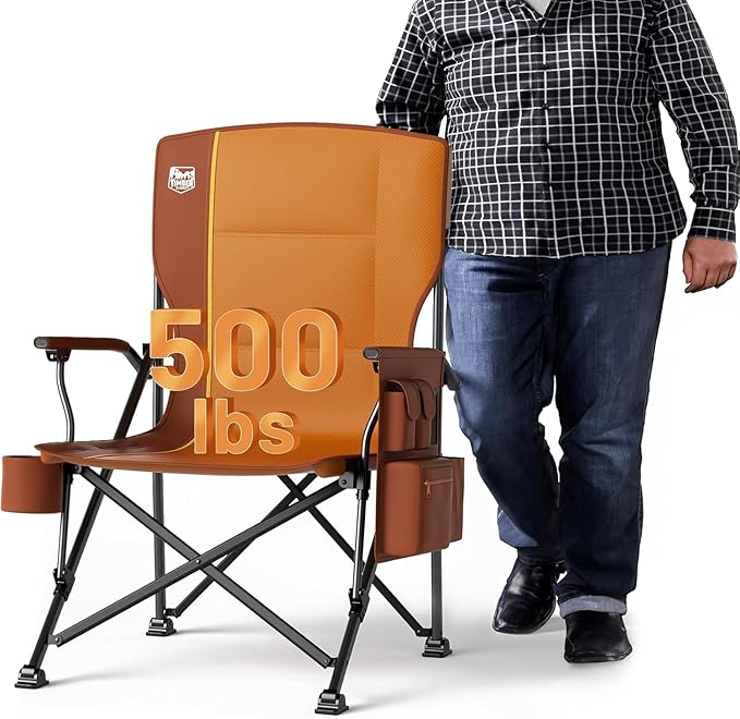 TIMBER RIDGE Oversized Folding Camping Chair High Back Heavy Duty for Adults Support up to 500lbs with Cup Holder Side Pocket Cooler Bag