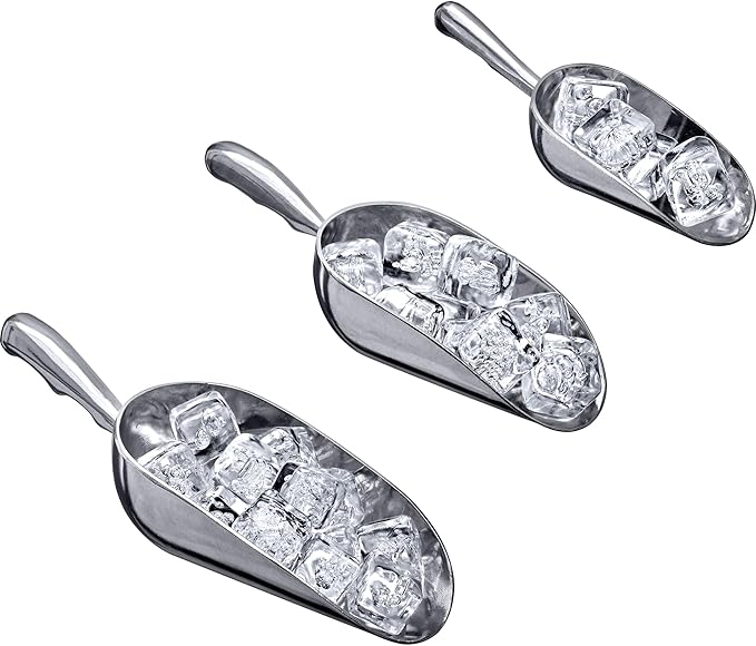 Amazing Abby - Elsa - Aluminum Ice Scoops (3-Piece Set) Cast Aluminum Utility Scoops 5/12/24-Ounce Capacity Food-Grade Good for Home and Commercial Use NOT Dishwasher-Safe Hand-Wash Recommended