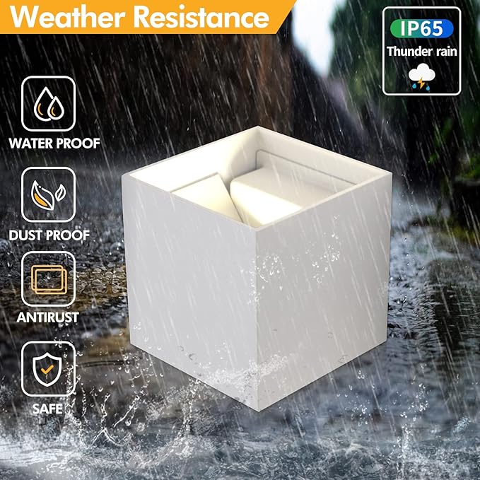 12W 4Pack Outdoor Wall Lights Exterior/InteriorLED White Outdoor Wall Sconces Light Fixtures ModernIP65 Waterproof Square Aluminum Wall Lamps Up and Down Lights 3000K Warm Lights