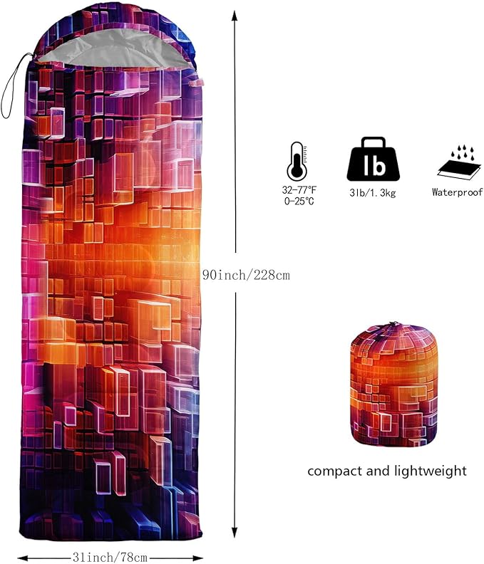 Kids Sleeping Bag for Boys GirlsCartoon Dinosaur Print-Lightweight Warm Portable Outdoor Indoor-Waterproof Cold Weather Resistant Sleeping Bag for Camping Hiking