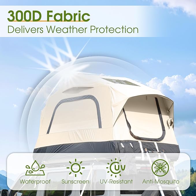 HOMEFUN Inflatable Rooftop Tent for Car Truck 2 Person Roof Tent with Waterproof 300D Fabric Windproof Design for Overlanding and Outdoor AdventureEasy to Set Up