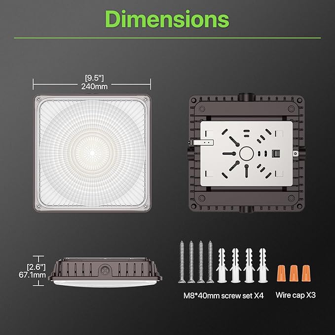 Glitgate 4Pack LED Canopy Lights Outdoor - 60W/45w/30W 3Wattage Adjustable 3000K/4000K/5000K 3CCT Selectable Commercial Canopy Light IP65 Waterproof Ceiling Mount Light for Gas Station Parking Lot