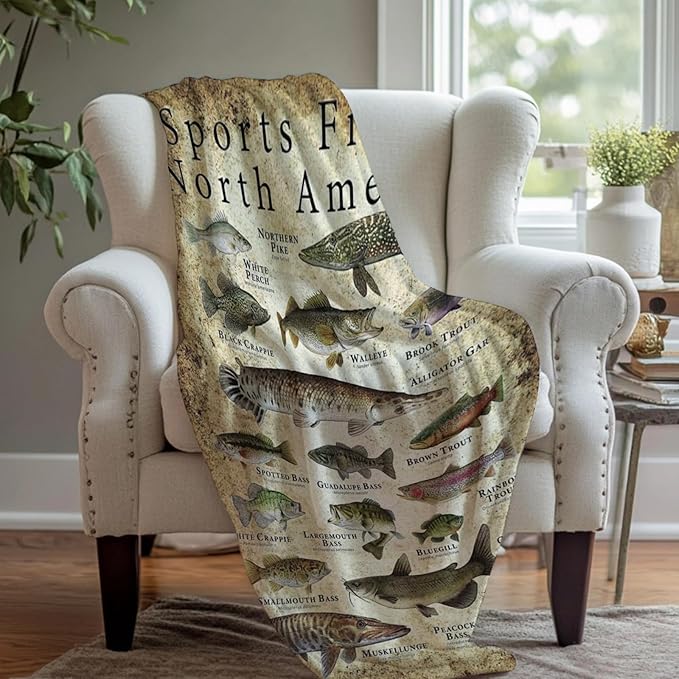 North America Fishing Blankets for Men Sports Fish of North America Blanket Fish Blanket Fishing Enthusiast Unique Outdoor Lover Present (70 * 90in)