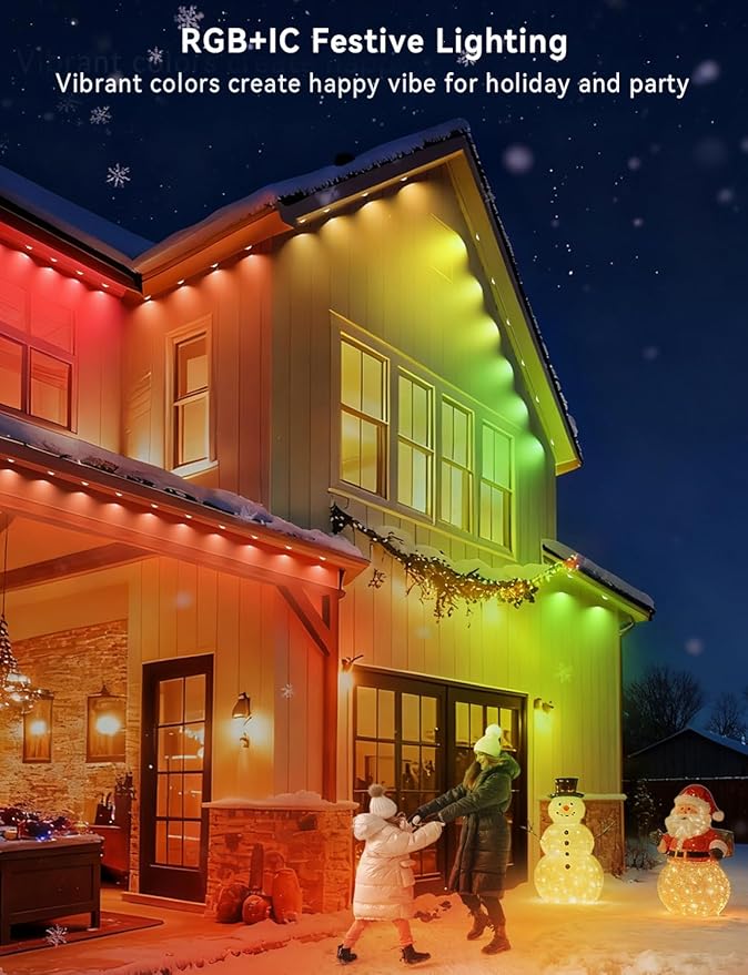 100FT Permanent Outdoor Lights with 60 LED RGB Color Changing String Lights IP67 Waterproof Eaves Light with APP &amp Remote Control 49 Scene Modes Music Sync Mode For Christmas Halloween Part