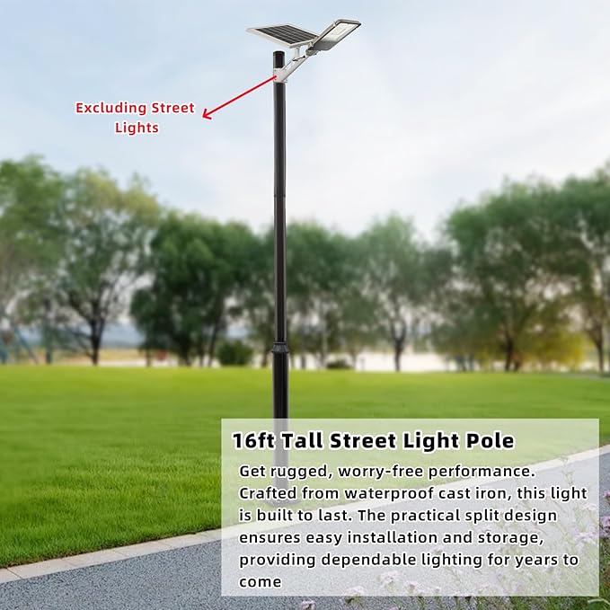 Street Light Pole 16ft Tall Split Street Lamp Post for Outdoor Street Courtyard Parking Lot Lighting Post Fixtures with Mounting Ground Cage (16FT 114+76mm)
