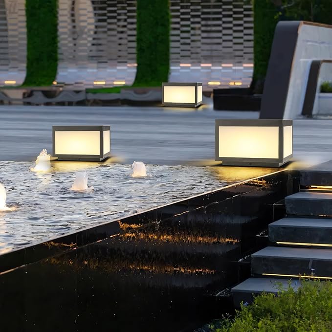 Solar Post Lights Outdoor Pillar LightSolar Cap Column Lighting LED Square Deck Cap Lamp for Flat Surface Patio Garden Decoration Stainless Steel Lamp Post Dusk to Dawn with IP65 Waterproof（10x10）