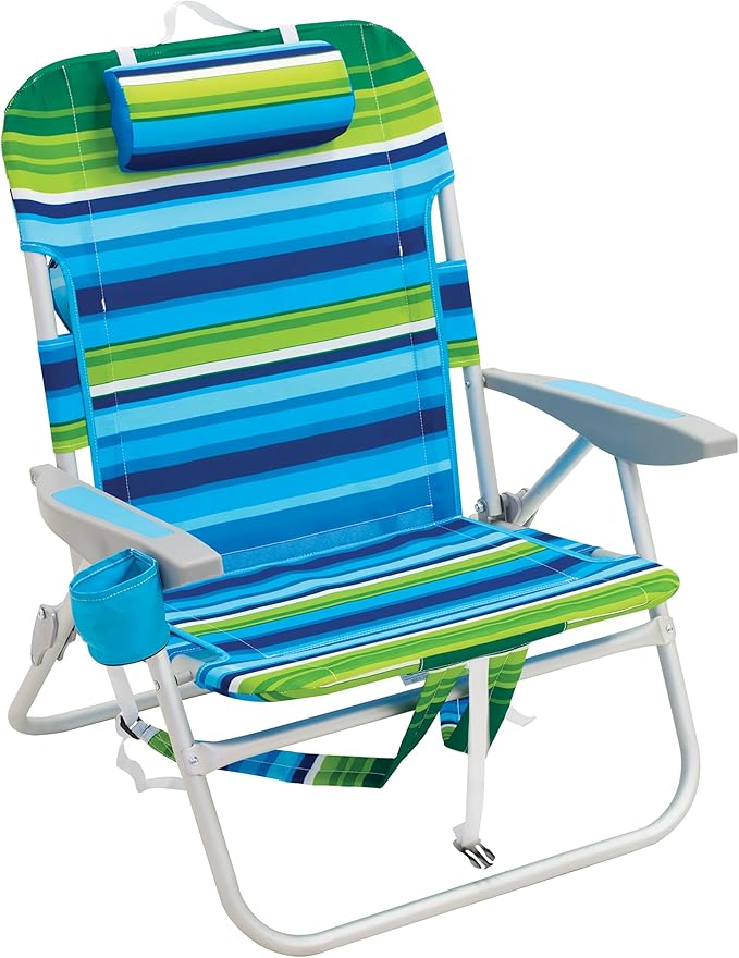 RIO beach Big Boy Folding 13 Inch High Seat Backpack Beach or Camping Chair Aluminum Green/Blue Stripe