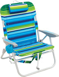 RIO beach Big Boy Folding 13 Inch High Seat Backpack Beach or Camping Chair Aluminum Green/Blue Stripe