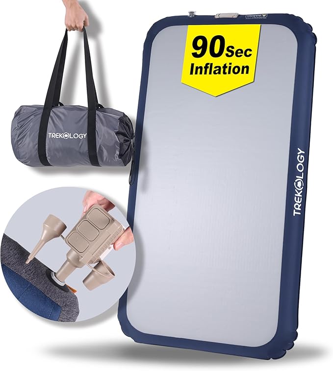 TREKOLOGY Twin Size Air Mattress with Built-in Pump – Quick Inflate Camping Air Bed for Adults &amp Guests – Durable Blow Up Bed with Electric Pump – Inflatable Mattress - Inflates in Only 90 Seconds