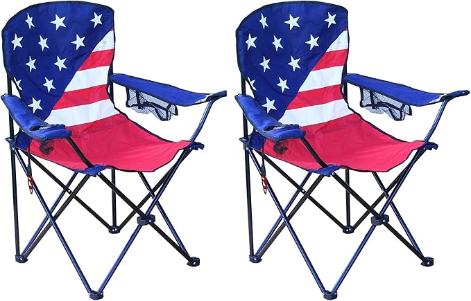 Wilcor Camp Chair | Set of 2 | Folding Portable Outdoor Lawn Chair for Camping or Beach | Attached Bottle Opener | Lightweight Festival Chairs for Adults (USA Flag)