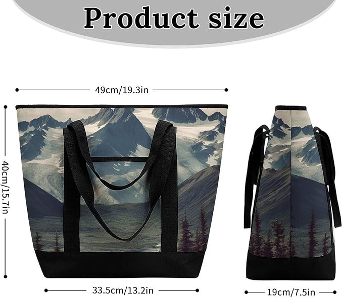 Insulated Shopping BagLarge Reusable Cooler Bags Alaska Mountains Printed Foldable Shopping BagTravel Waterproof Shoulder Bag