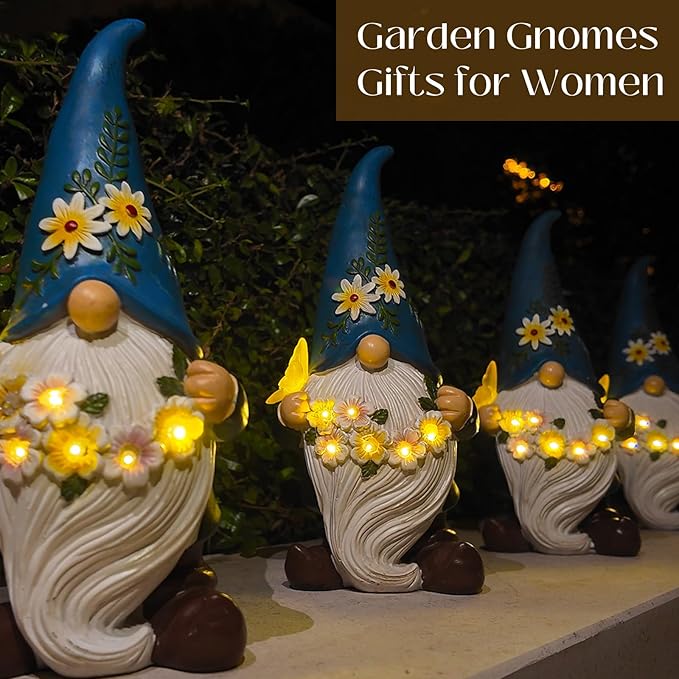 DKJOCKY Gnome Garden Decor Statue with Solar Light Lantern Funny Waterproof Resin Figurine Outdoor Decorations for Yard Patio Lawn Balcony Porch Birthday Gifts for Women Mom Grandma