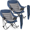 Oversized Rocking Camping Chair for Adults 400LBS Capacity Foldable Outdoor Rocker with Padded Seat Cup Holder Portable Camp Chair for Camping Backyard Patio BeachBlue 2 PCS