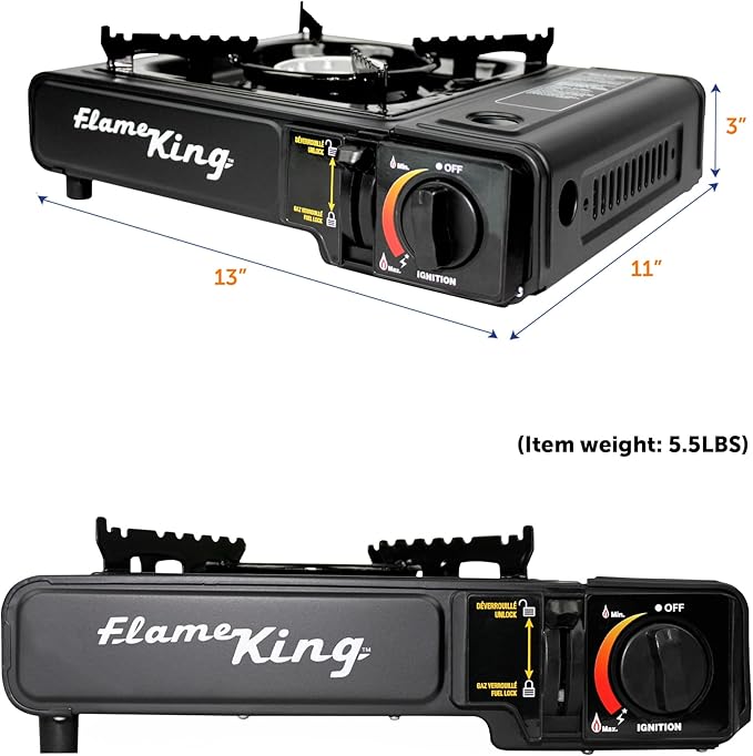 Flame King YSNVT-505-B Dual Fuel Butane &amp Propane Gas Camping Stove with Single Burner Portable and Great for Outdoor Cooking Backpacking
