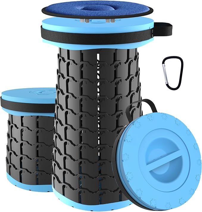 ALEVMOOM Upgraded XXL 19.7 Collapsible Stool with Cushion Heavy Duty Portable Folding Stool Max Load 1000 lbs Retractable Telescoping Foldable Seat Chair for Camping Fishing Travel