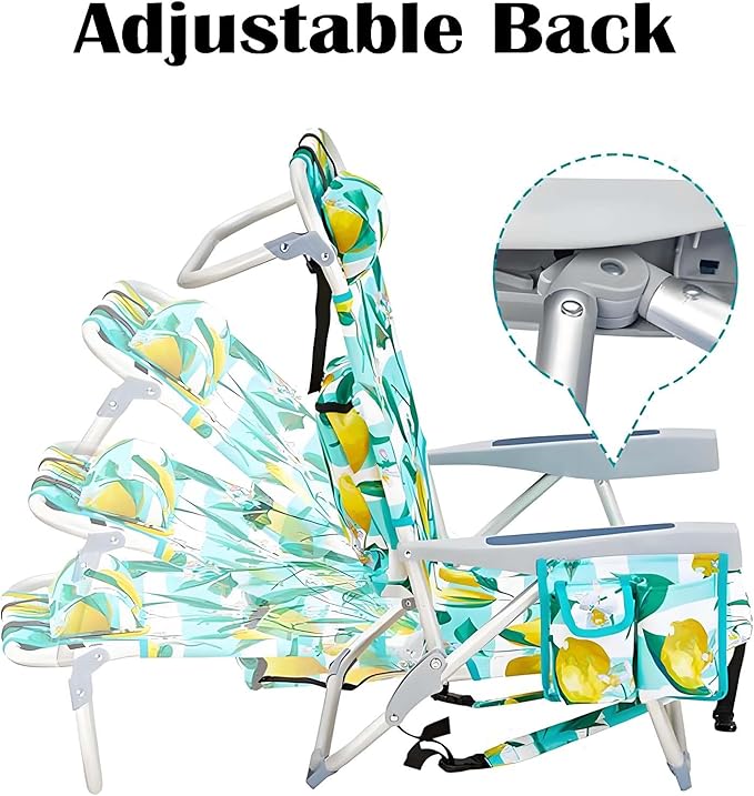 Folding Beach Chair Portable Camping Chair with Headrest Cup Holder &amp Armrests Backpack Beach Chair with 5 Positions Supports 220lbs for Camping Lawn Concert (1-Pack) ‌