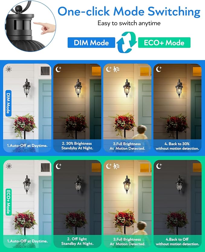 VIANIS Motion Sensor Outdoor Lights Black Motion Lights for Outside Dusk to Dawn Outdoor Light Fixtures with Seed Glass 100% Aluminum Exterior Lighting Fixtures with House Garage Porch Doorway