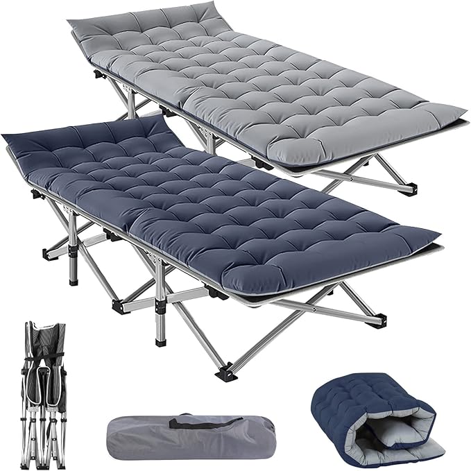 Barbella 2 Pack Folding Cot Camping Cots for Adults Portable Sleeping Cot with Mattress Foldable Outdoor Bed Camp Cots Guest Bed with Carry Bag for Home Office &amp Outdoor Use