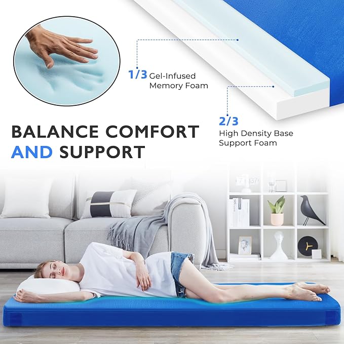 Kingfun 3 Inch CertiPUR-US Memory Foam Camping Mattress Waterproof Roll up Sleeping Pad Thick Floor Sleeping Mats for Tent with Removable Travel Bag