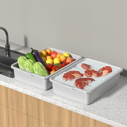 13 L Plastic Commercial Wash Basin Food Service Bus Tubs Light Gray 4 Packs