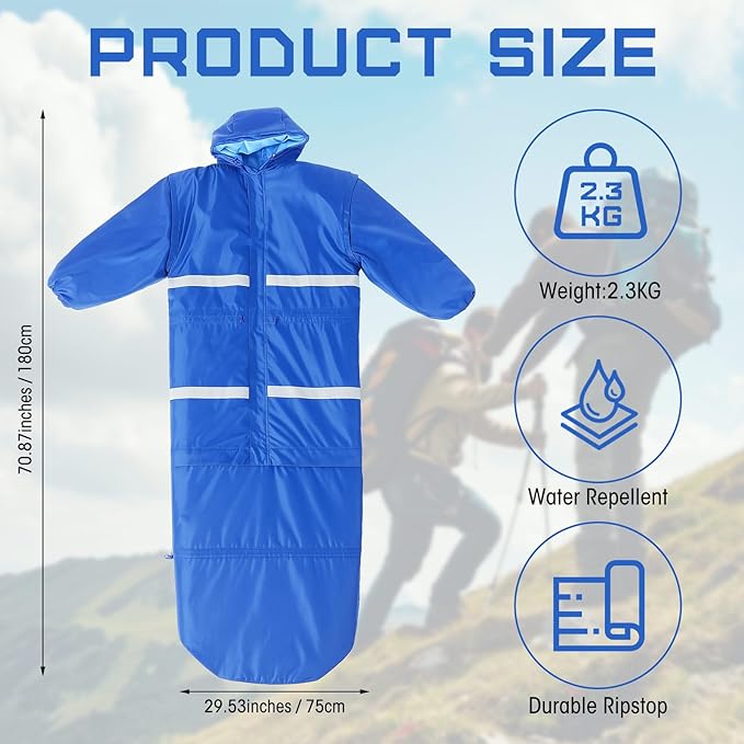 Macarrie Wearable Sleeping Bag with Dual HoodieLongsleevesPockets and Adjustable DrawstringIdeal for Camping Cold Weather Hiking BlanketShelter