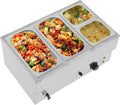 110V 4-Pan Commercial Food Warmer 1500W Electric Steam Table 15cm/6inch Deep Professional Stainless Steel Buffet Bain Marie with Temperature Control for Catering and Restaurants