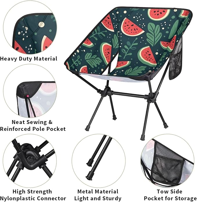 Honeybaby Folding Camping Chair Summer Fruit Watermelon Camping Chairs Lightweight Portable Chair Outdoor Foldable Chairs for Camping Travel Picnic Beach Hiking